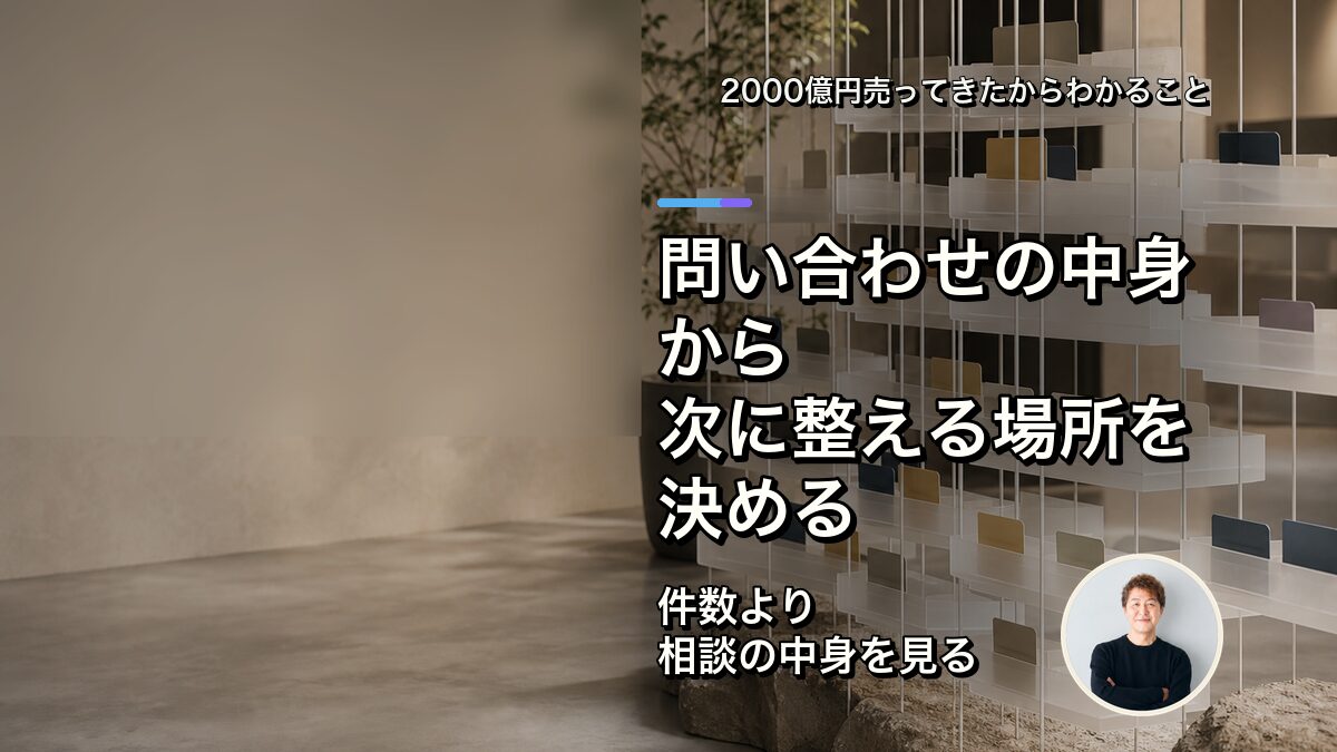問い合わせの内容から、次に整える場所を決める